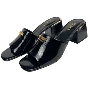Guess Size 10 Sandals Shoes Slip-On Open Toe Block Heel Black Patent Leather New
